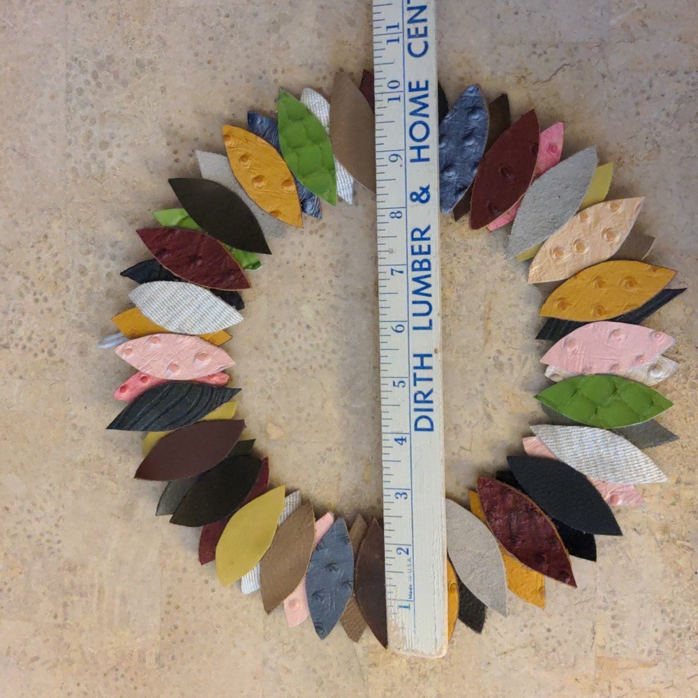 Handmade Genuine Leather Wreath Multi Color Leather Suede Leaves 10.5" - Picture 5 of 6